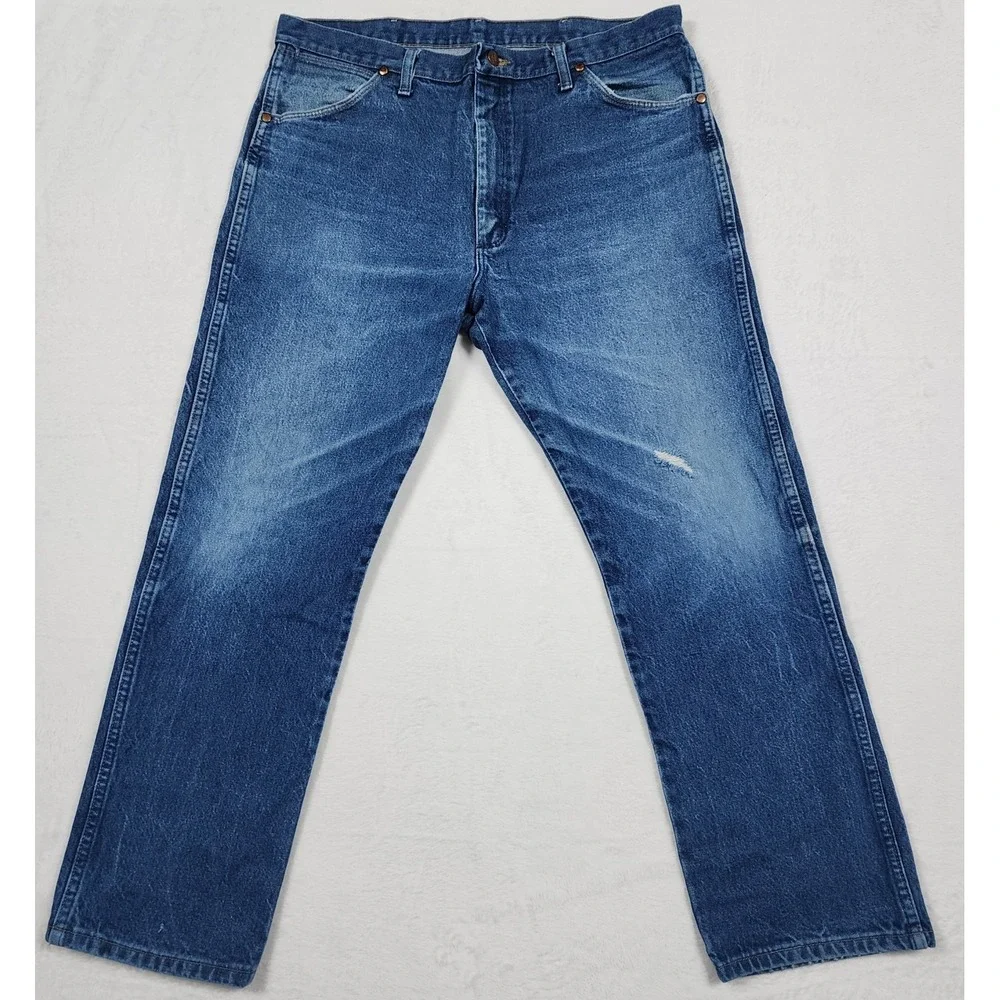 Wrangler 13MWZ Jeans Mens 38x31 Blue  Western Cowboy Cut Straight Leg Denim